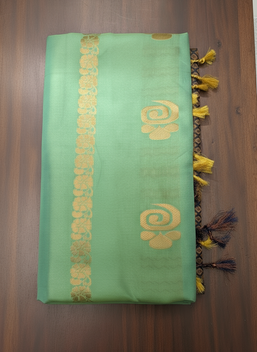 Light Green Soft Silk Saree with Rich Navy Blue Zari Design