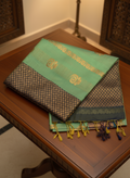 Light Green Soft Silk Saree with Rich Navy Blue Zari Design