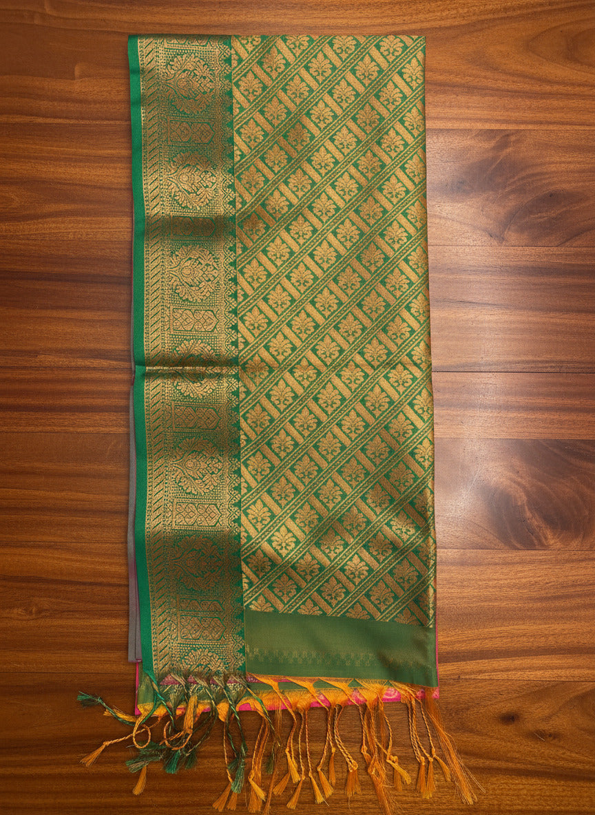 Pink & Green Soft Silk Saree with Zari Design