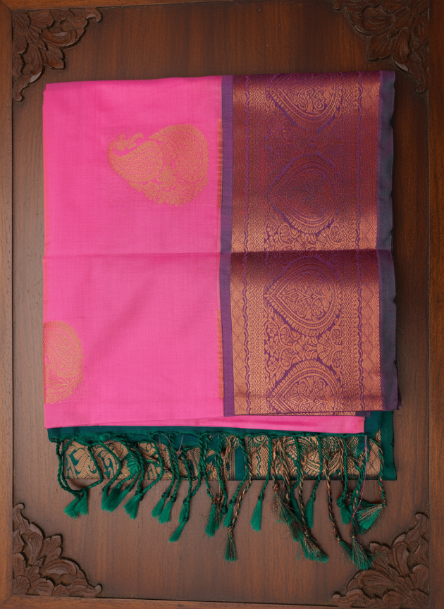 Vibrant Pink & Dark Green Pattu Saree with Rich Zari Pallu