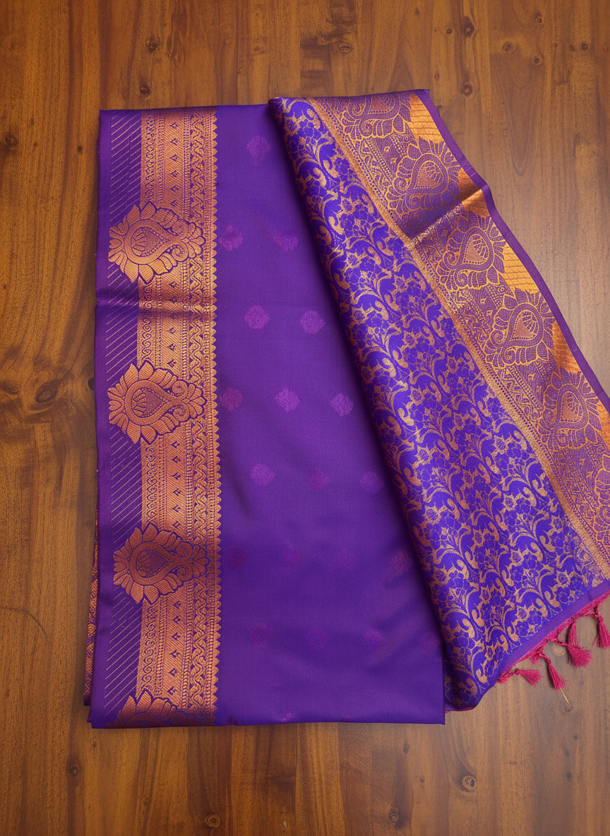 Exquisite Coral Red & Purple Pattu Saree