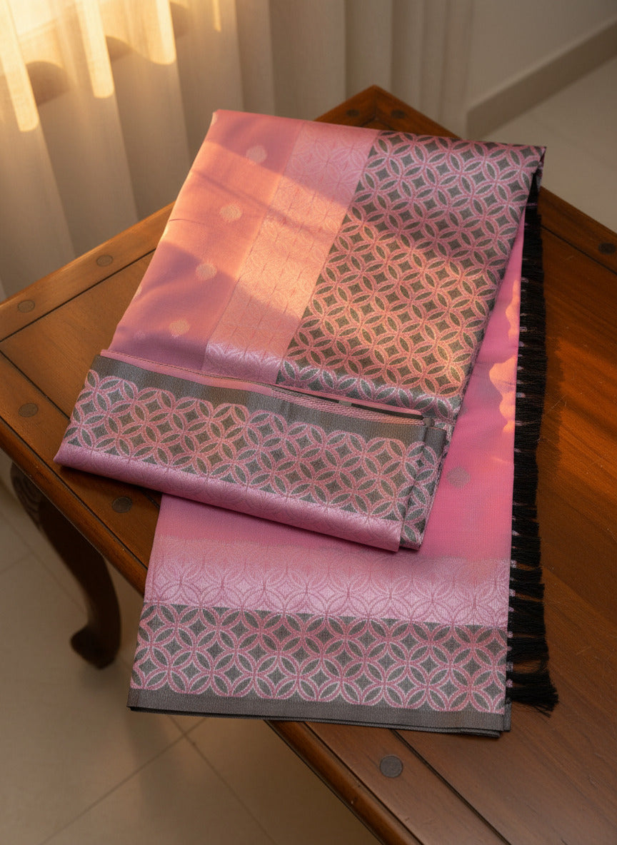 Elegant Pink Silk Saree with Grey Blouse