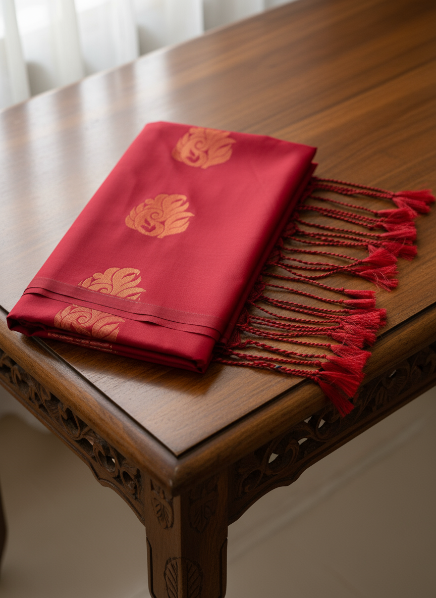 Red and Green Soft Silk Borderless Saree