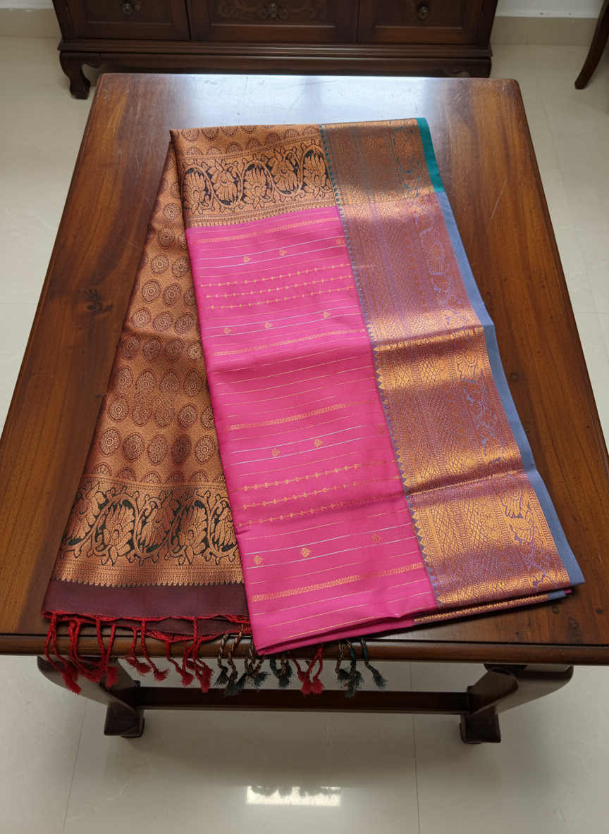 Elegant Rani Pink and Blue Pattu Saree with Rich Pallu