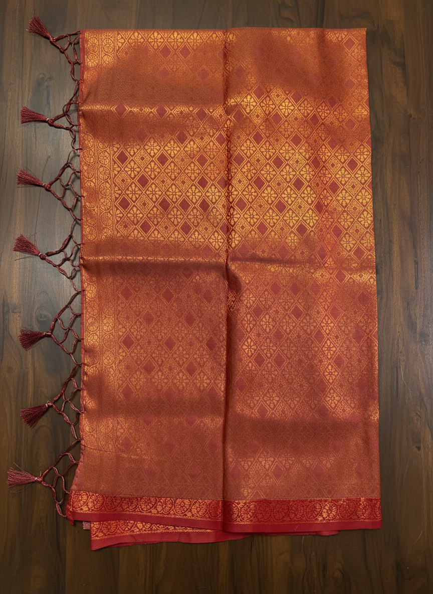 Cream & Maroon Soft Silk Saree with Rich Zari Design