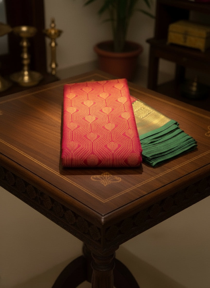 Rani Pink Vaira Oosi Pattu Saree with Rich Green Border