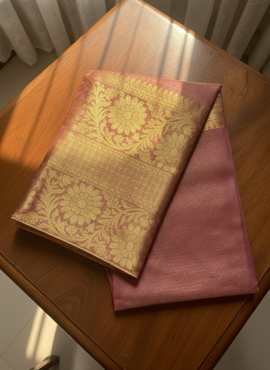 Rose Gold Soft Tissue Silk Saree