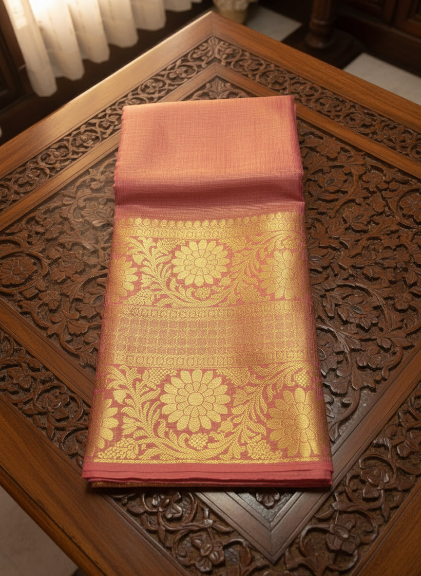 Rose Gold Soft Tissue Silk Saree