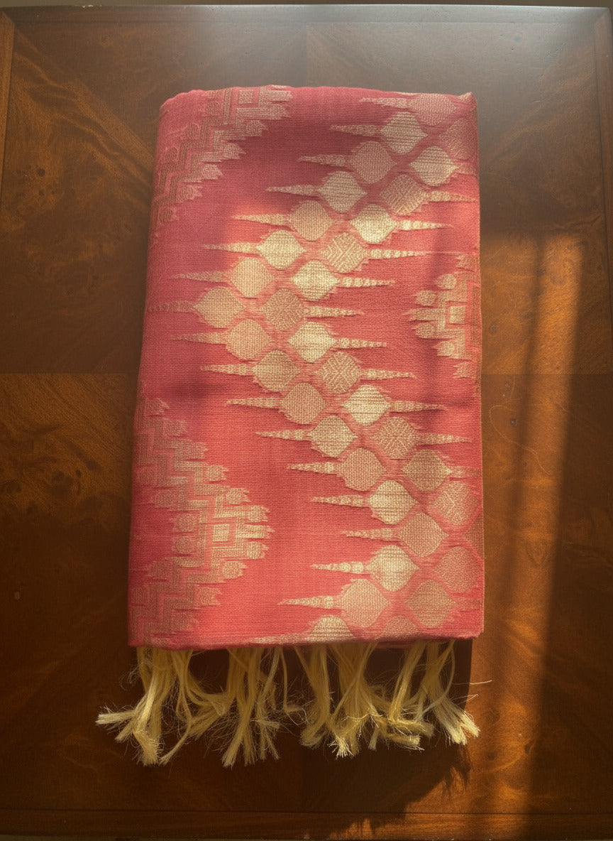 Pink Saree with Golden Woven Motifs