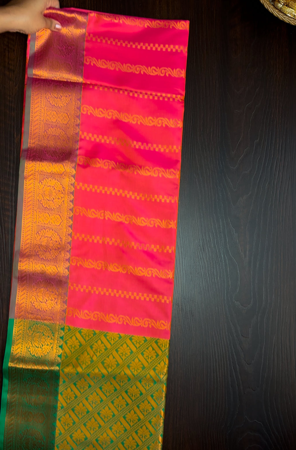 Pink & Green Soft Silk Saree with Zari Design