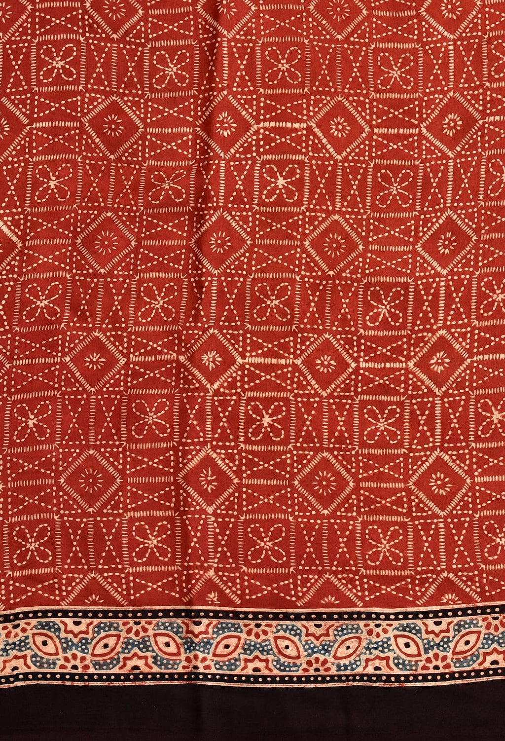 Black Ajrakh Print Saree with Red Border | Traditional Handblock Design