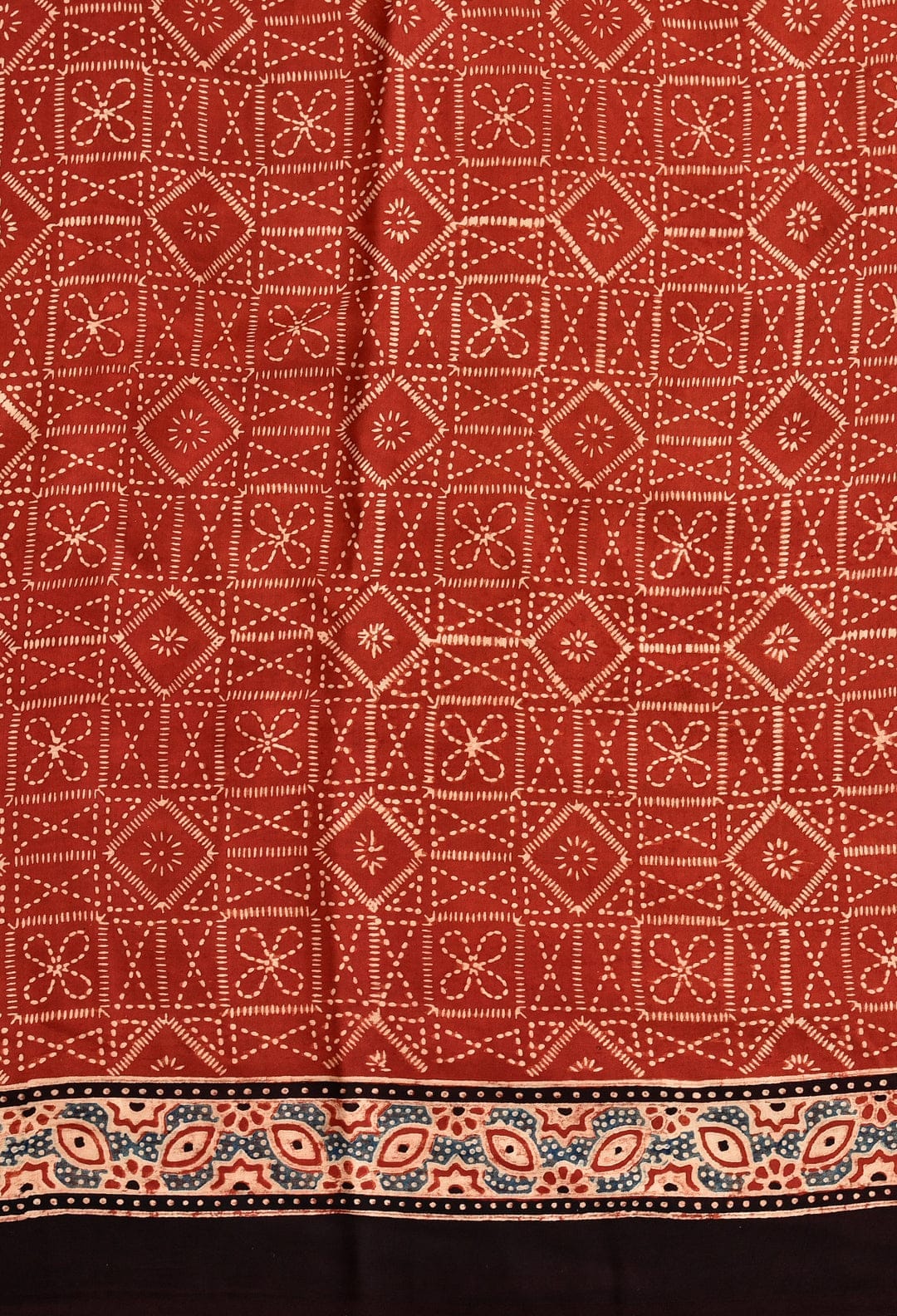 Black Ajrakh Print Saree with Red Border | Traditional Handblock Design