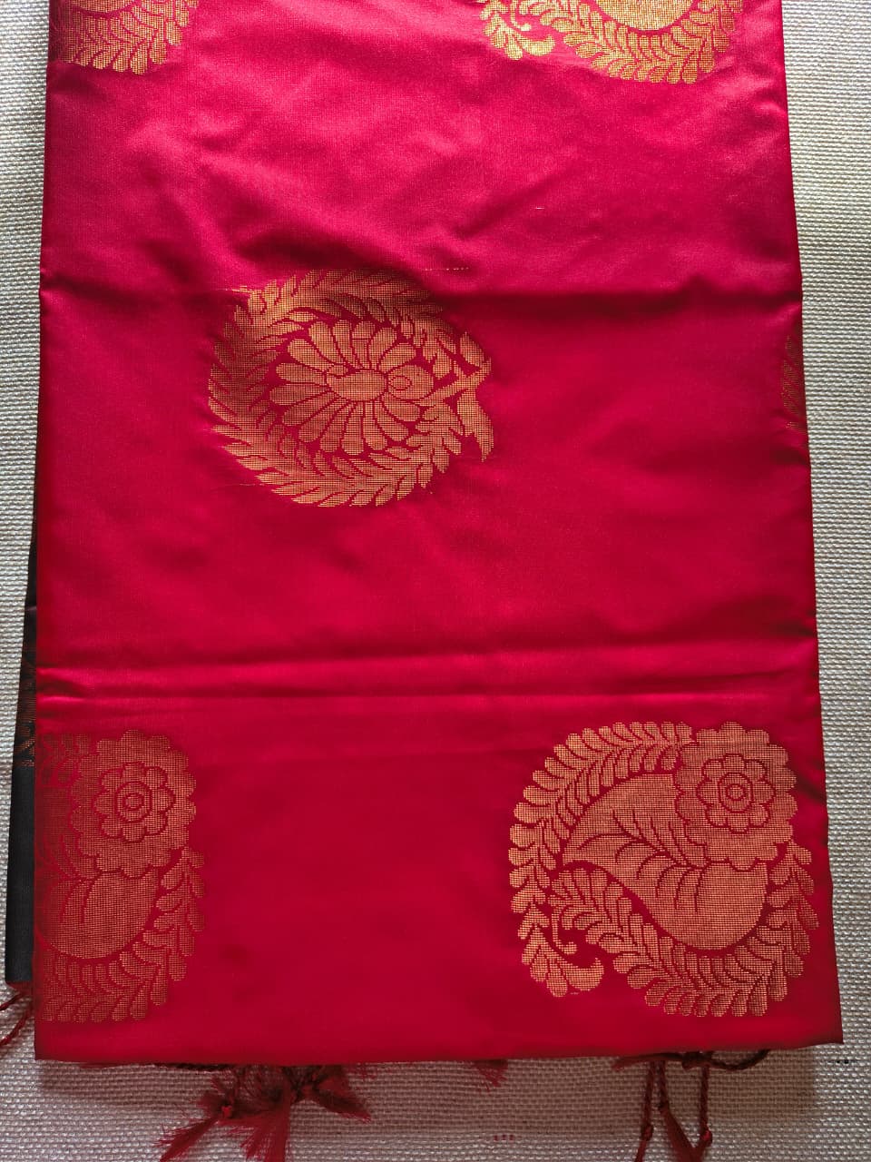 Premium Ruby Red Silk Saree with Gold Zari Peacock Butta  | Traditional Wedding & Festive Wear Saree