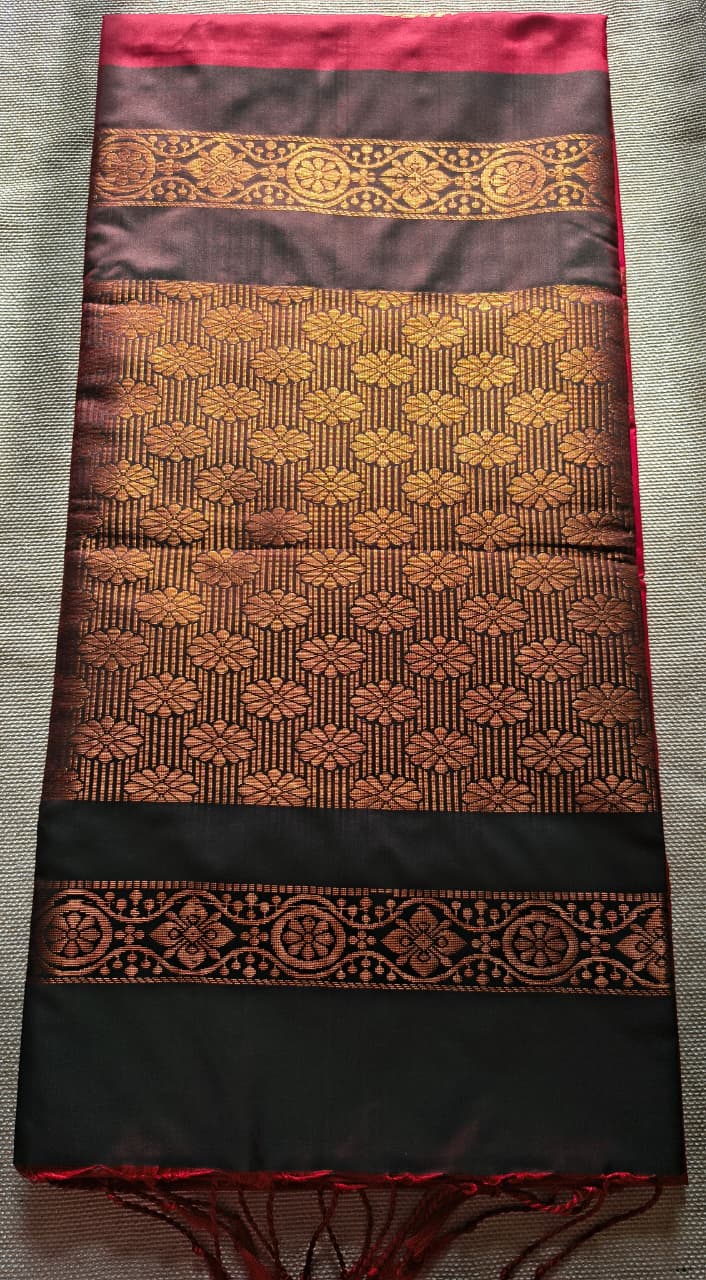 Premium Ruby Red Silk Saree with Gold Zari Peacock Butta  | Traditional Wedding & Festive Wear Saree
