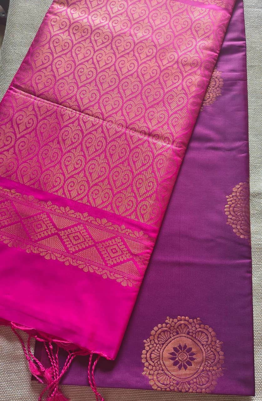 Royal Purple & Magenta Traditional Saree with Gold Zari Butta Design | Festive, Wedding & Party Wear Saree