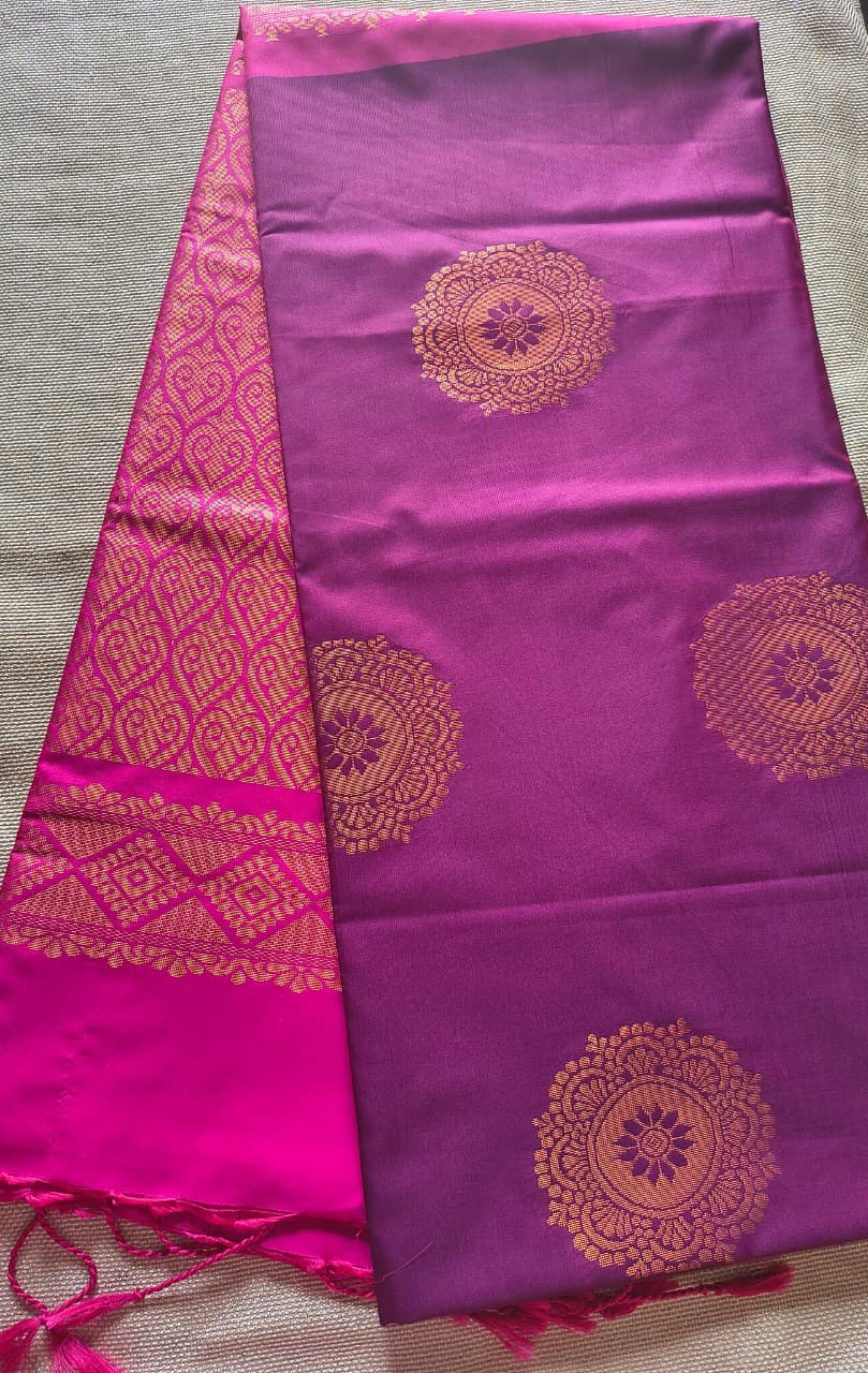 Royal Purple & Magenta Traditional Saree with Gold Zari Butta Design | Festive, Wedding & Party Wear Saree