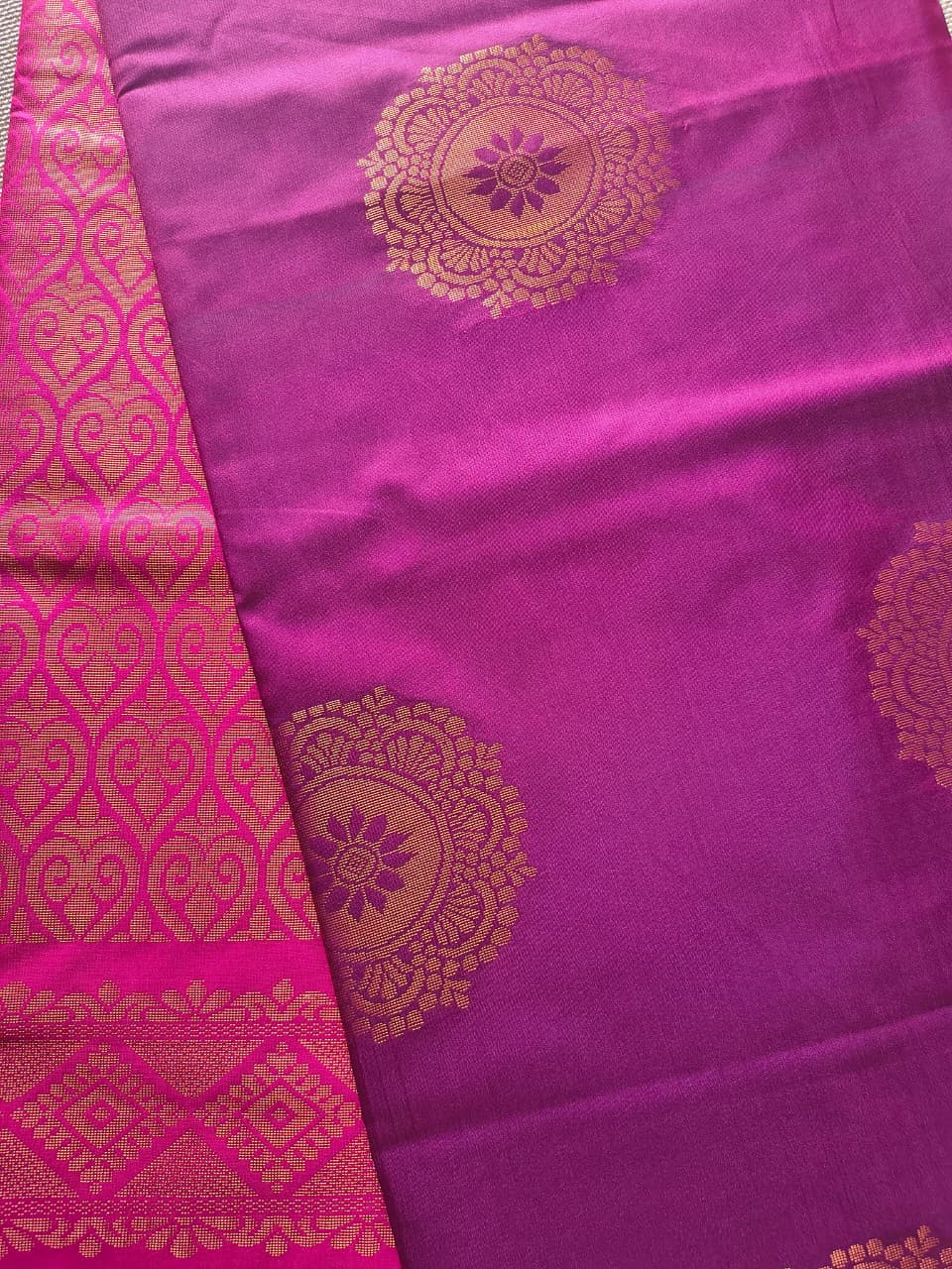 Royal Purple & Magenta Traditional Saree with Gold Zari Butta Design | Festive, Wedding & Party Wear Saree