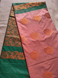 Premium Cream and Green soft silk borderless saree