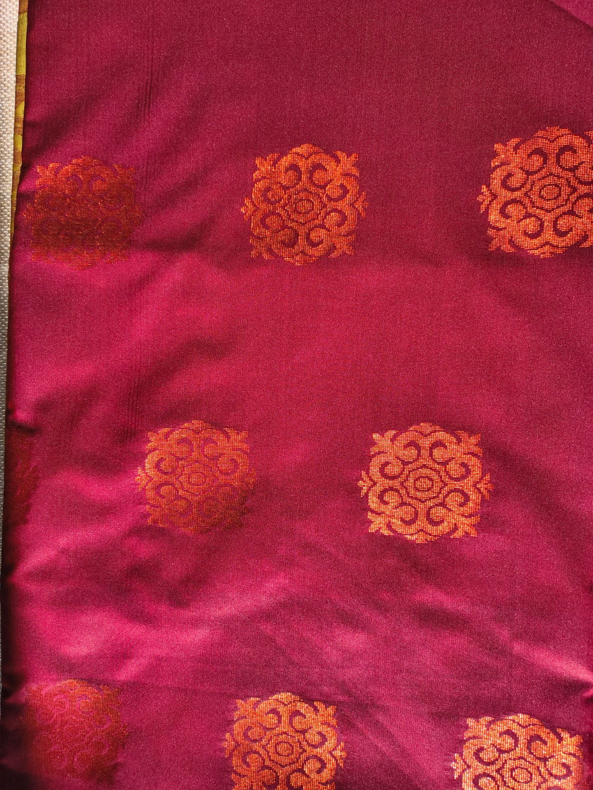 Maroon and Green soft silk borderless saree