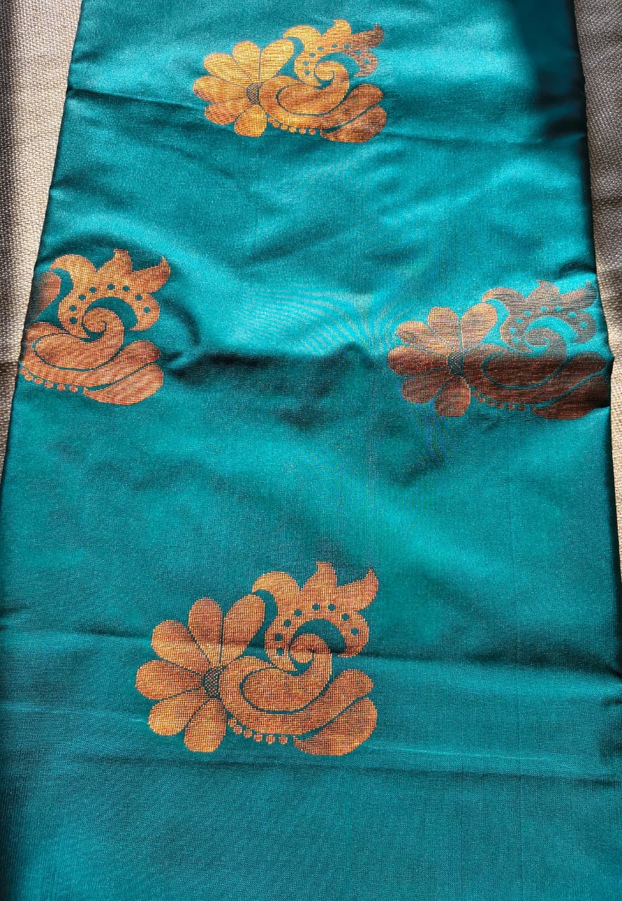 Peacock blue and Magenta soft silk saree