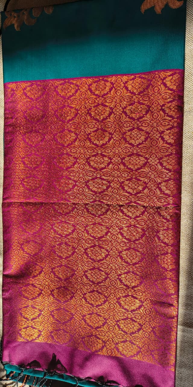 Peacock blue and Magenta soft silk saree
