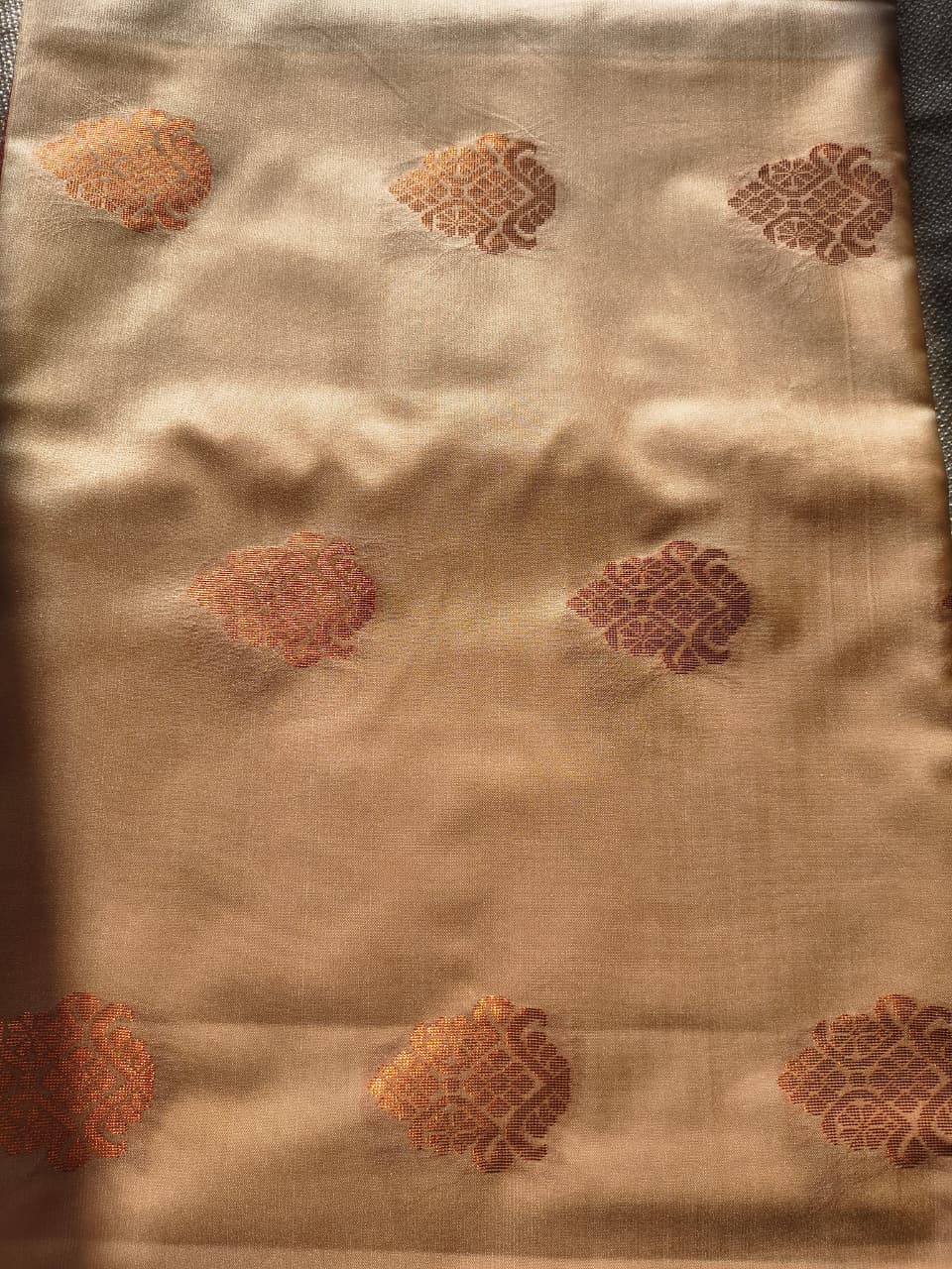 Beige and Maroon soft silk borderless saree