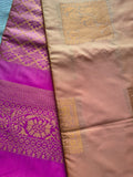 Mustard Orange and pink soft silk borderless saree