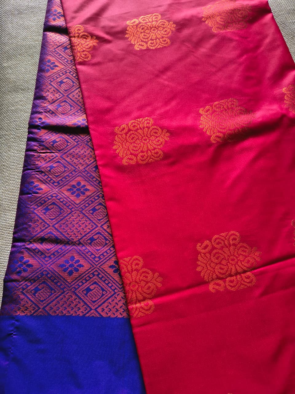 Red and Blue soft silk borderless saree