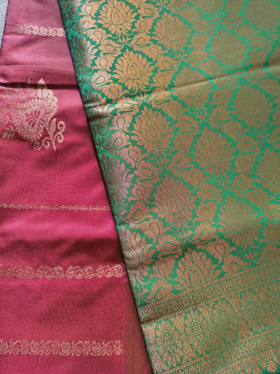 Brown and Green Pattu saree