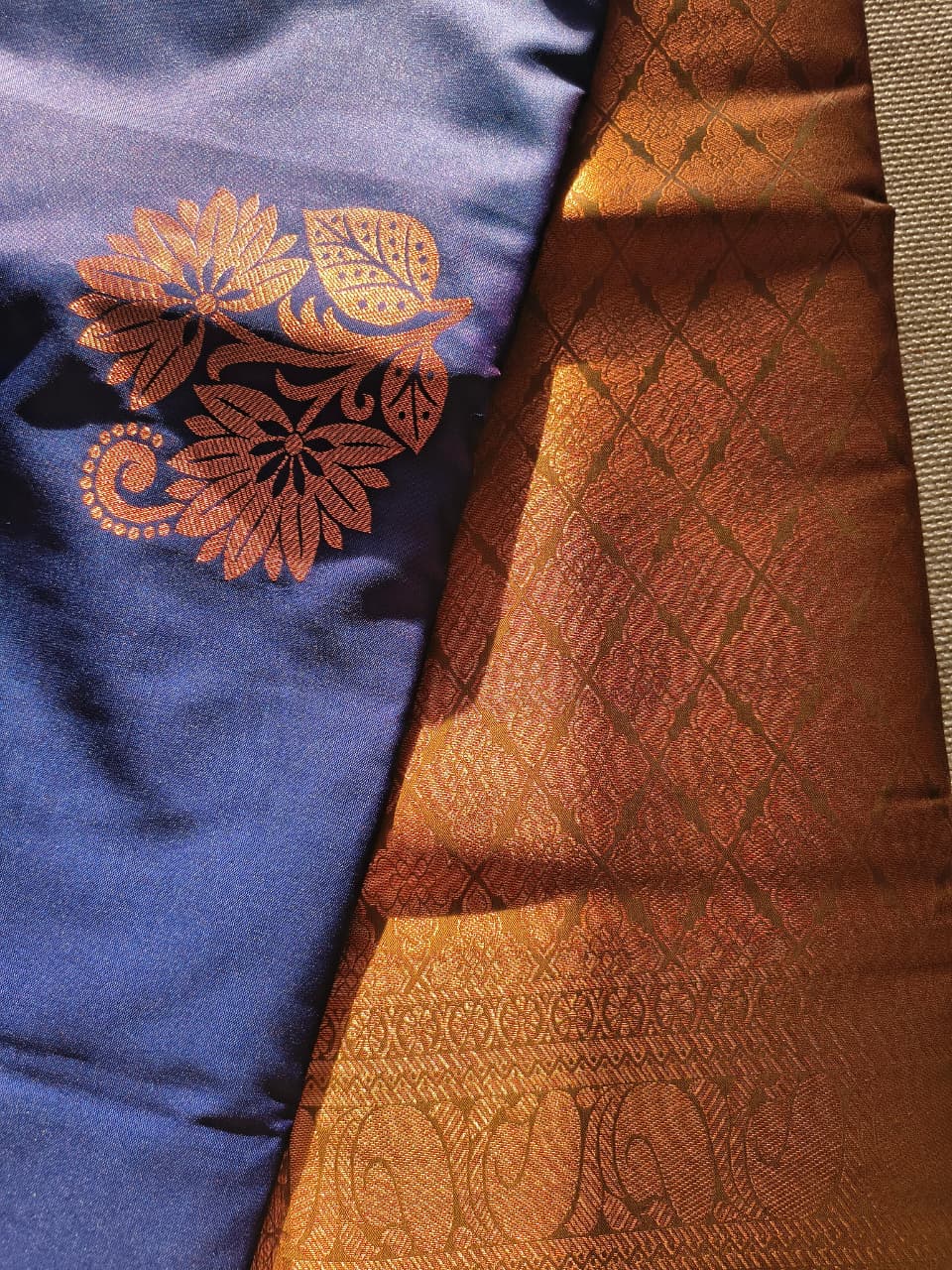Navy Blue and Green Pattu saree
