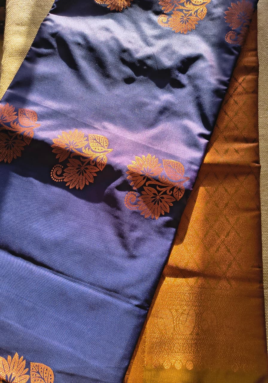 Navy Blue and Green Pattu saree