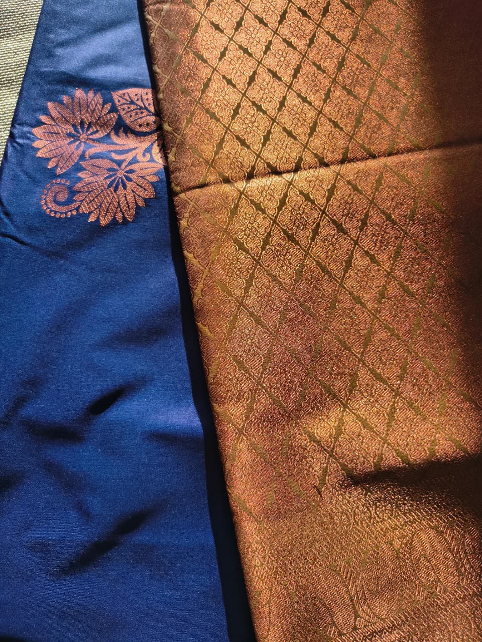 Navy Blue and Green Pattu saree