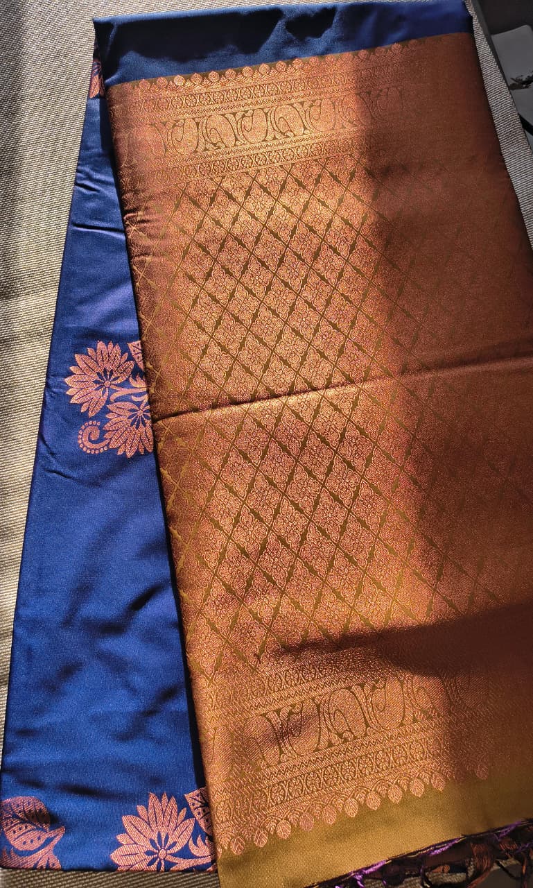Navy Blue and Green Pattu saree