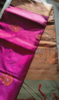 Dark Pink & Green Borderless Silk Saree with Pallu