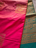 Premium Orange and Green soft silk Borderless saree with rich Pallu