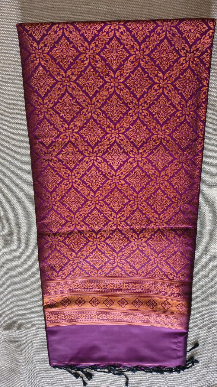 Navy Blue Soft Silk Borderless Saree with Rich Magenta Zari