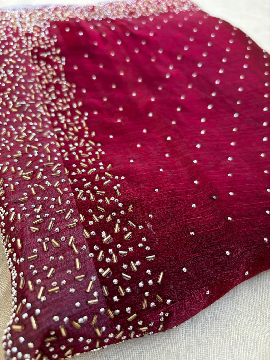 Wine Red Designer Saree with Hand Embellished Stone & Bead Work | Party Wear Saree for Women | Rukmineeyam