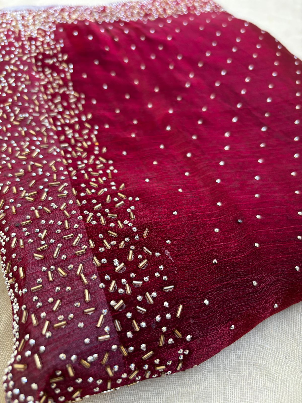 Wine Red Designer Saree with Hand Embellished Stone & Bead Work | Party Wear Saree for Women | Rukmineeyam