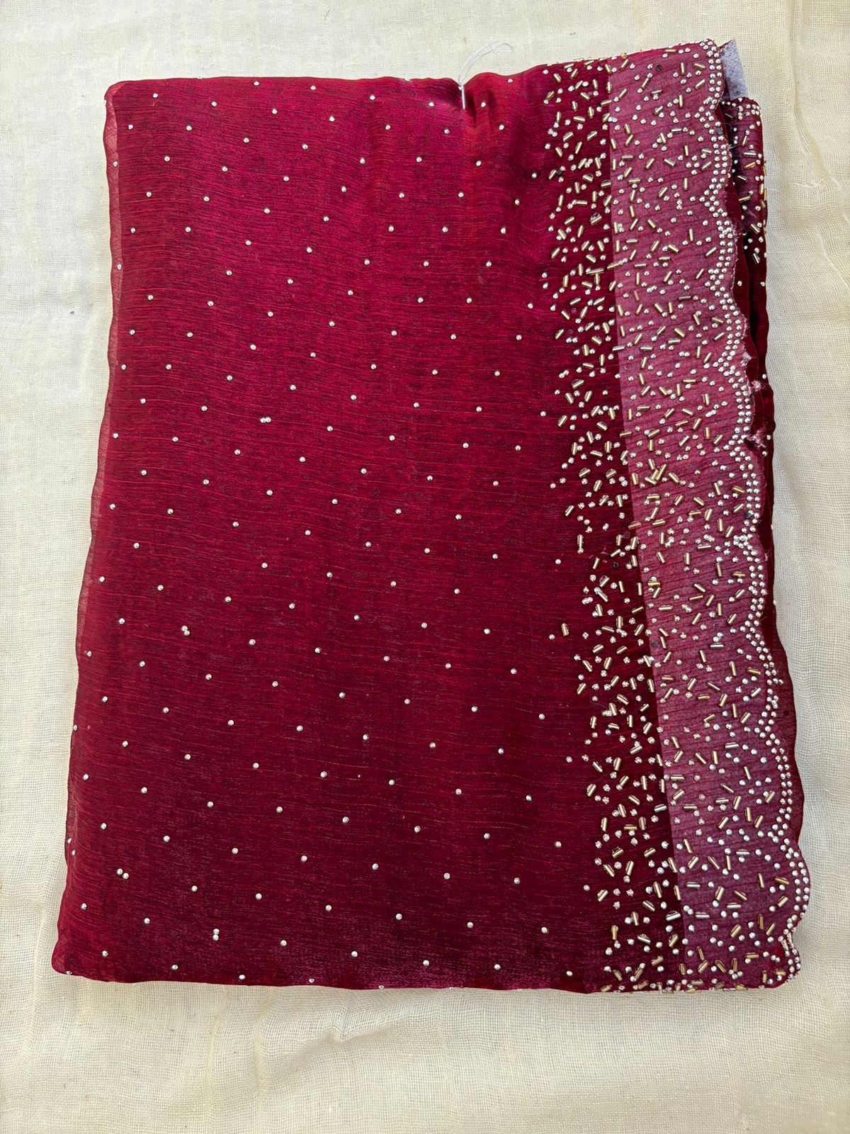 Wine Red Designer Saree with Hand Embellished Stone & Bead Work | Party Wear Saree for Women | Rukmineeyam