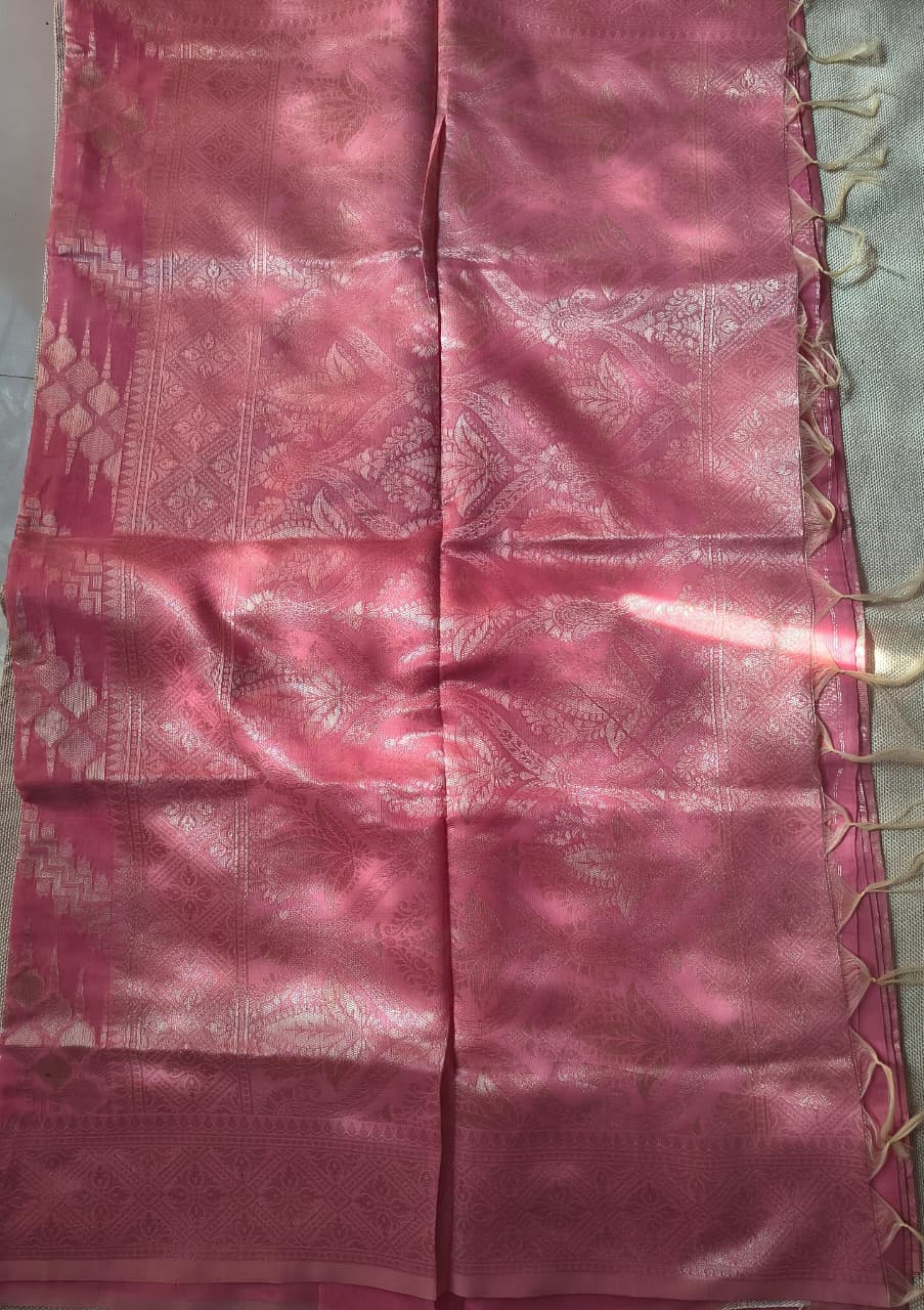 Pink Saree with Golden Woven Motifs