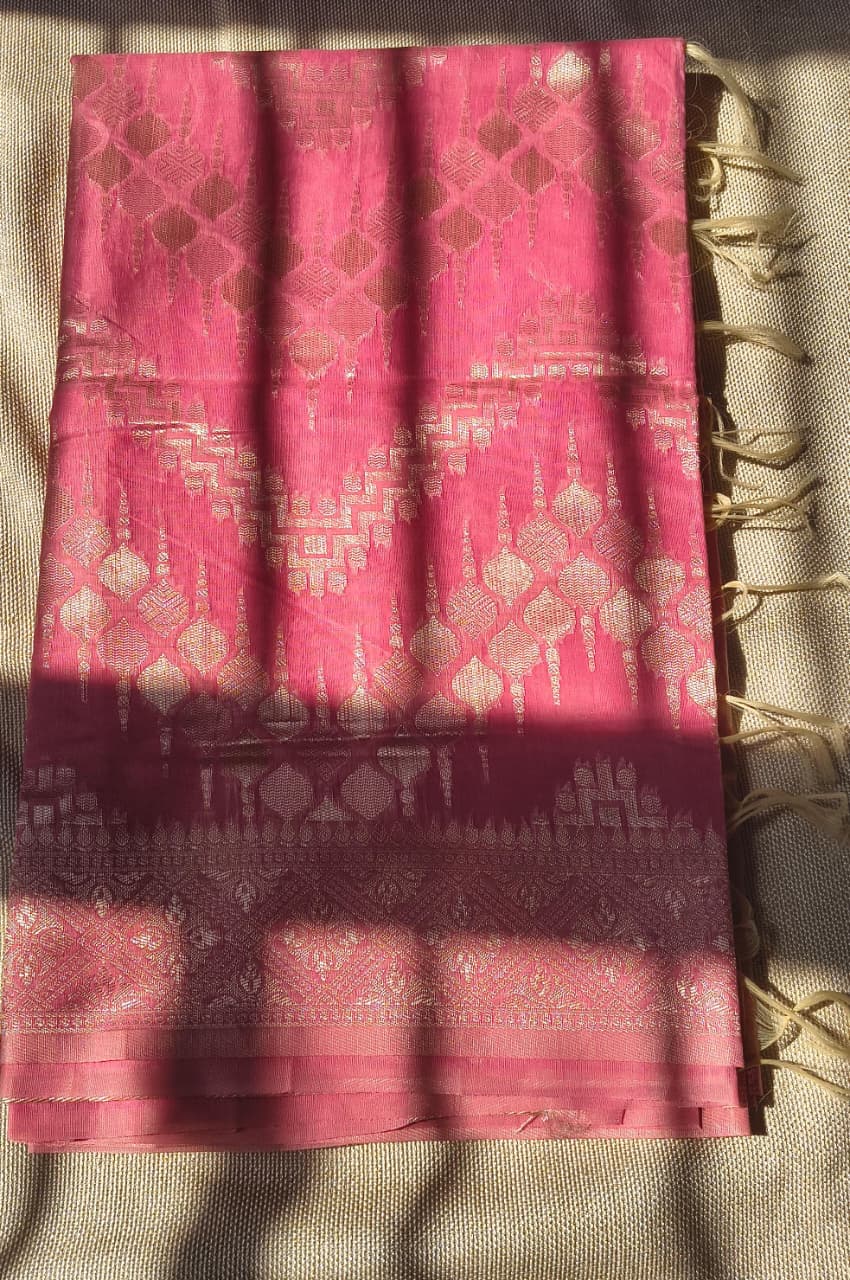 Pink Saree with Golden Woven Motifs