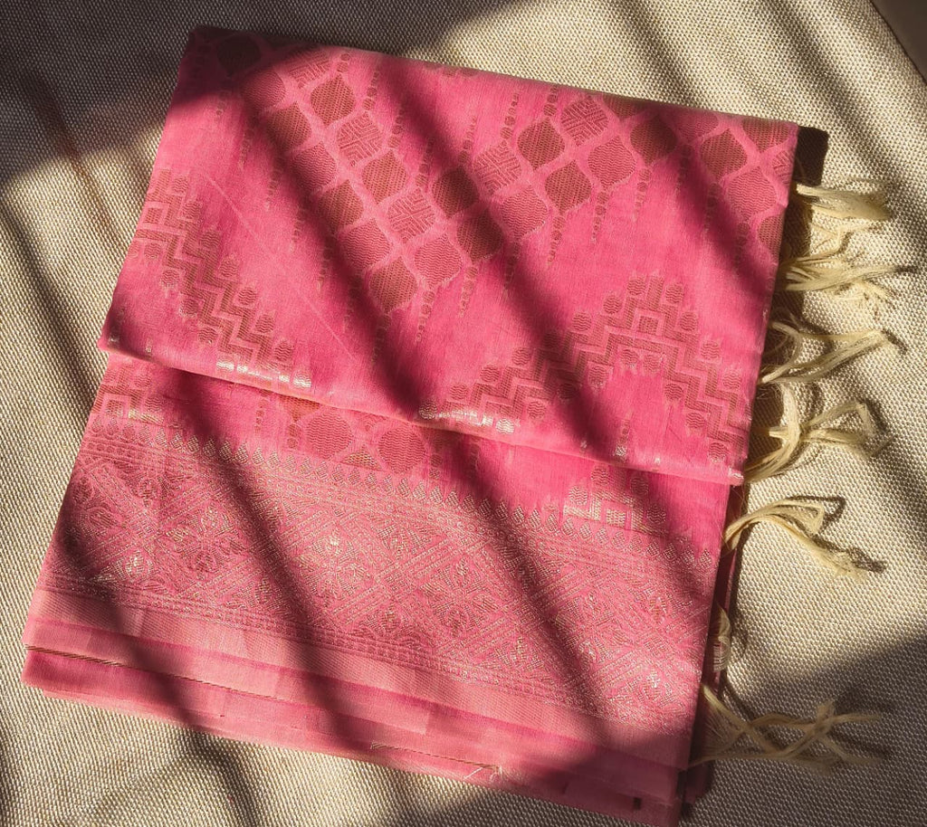 Pink Saree with Golden Woven Motifs