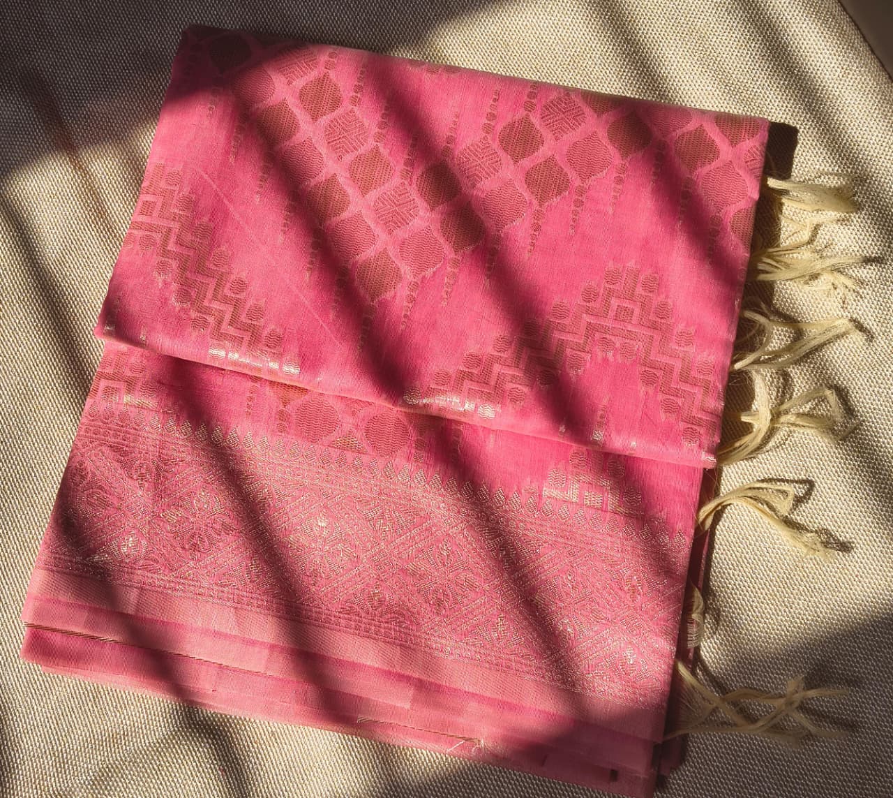 Pink Saree with Golden Woven Motifs