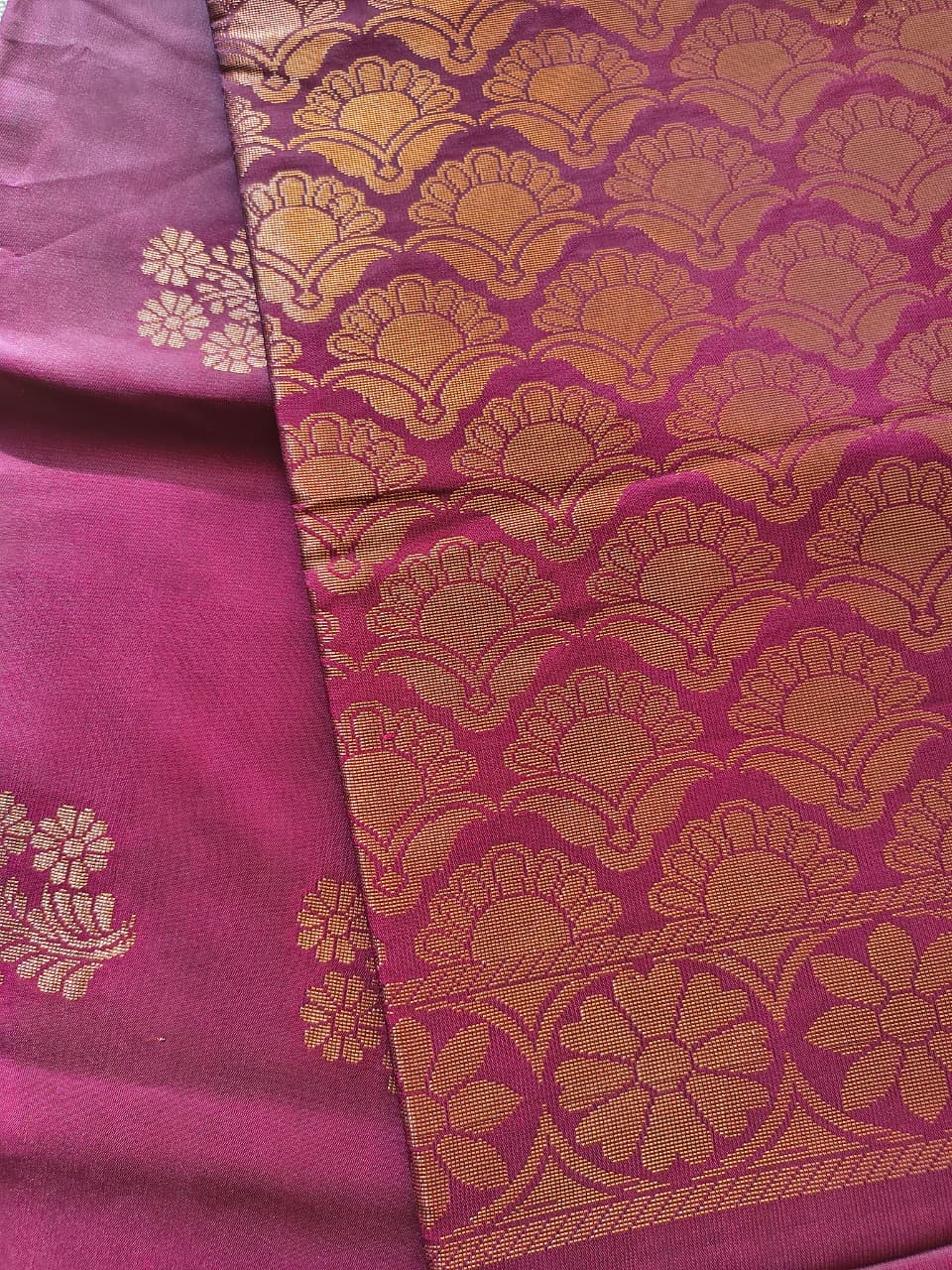 Maroon Soft Silk Borderless Saree with Rich Gold Zari Pallu