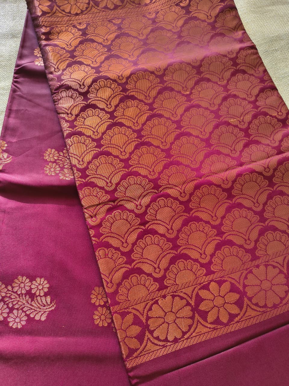 Maroon Soft Silk Borderless Saree with Rich Gold Zari Pallu