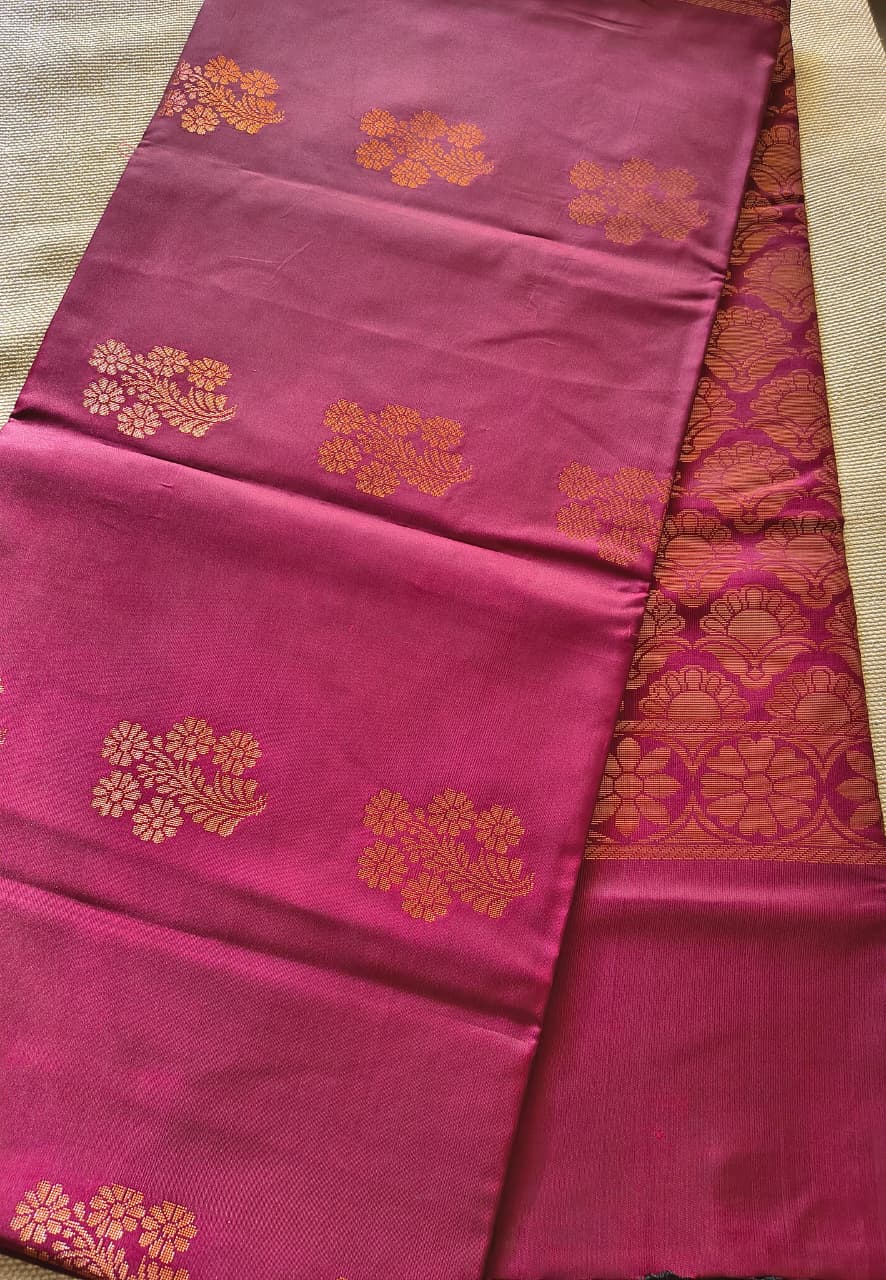 Maroon Soft Silk Borderless Saree with Rich Gold Zari Pallu