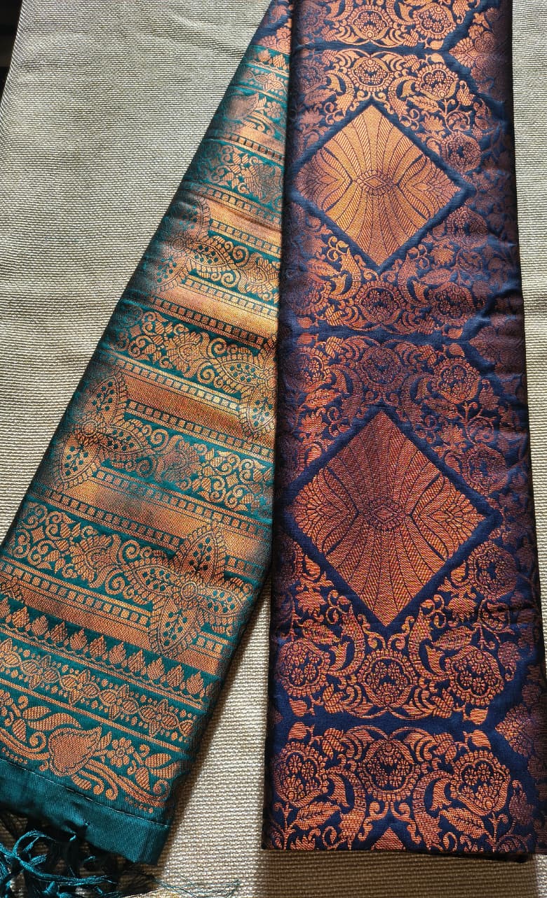 Dark Blue Pattu saree with Dark Green Zari design