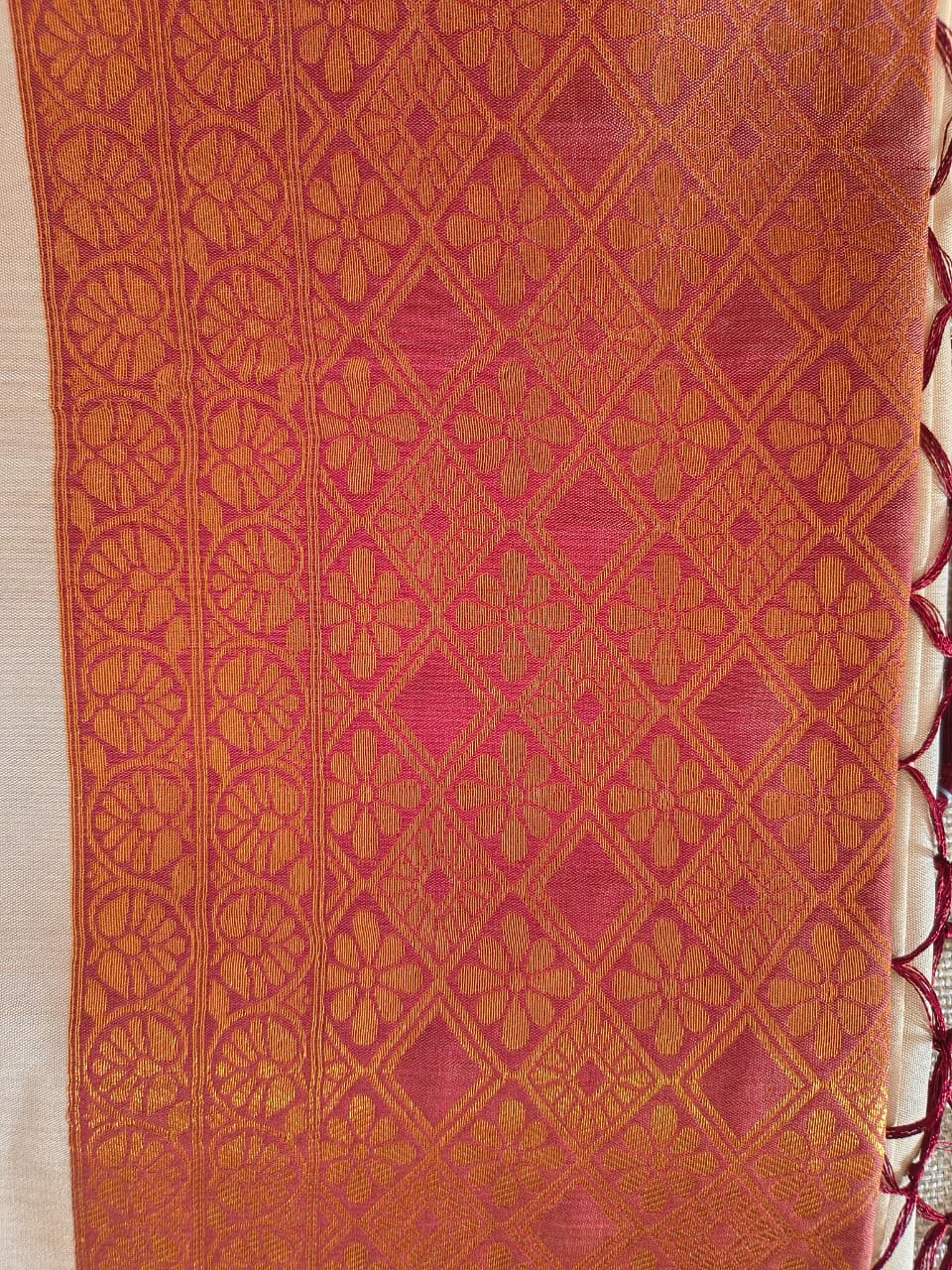 Cream & Maroon Soft Silk Saree with Rich Zari Design