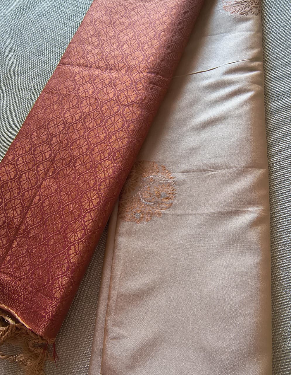 Exquisite Cream & Maroon Soft Silk Saree