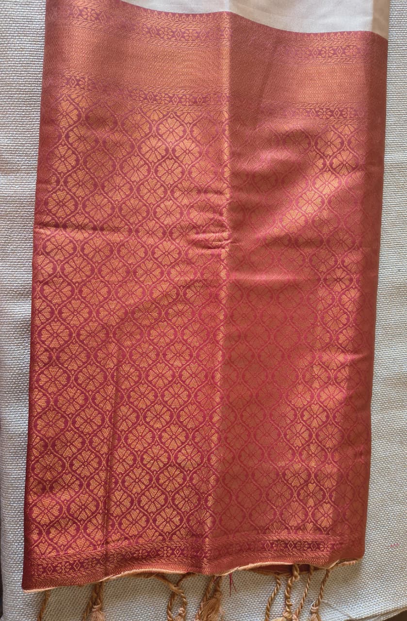 Exquisite Cream & Maroon Soft Silk Saree